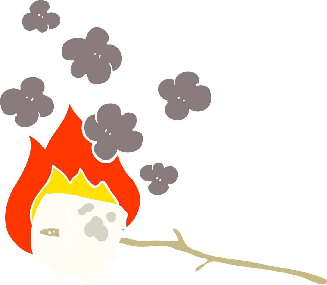 illustrazione a colori piatta di un cartone animato che brucia marshmallow vettore