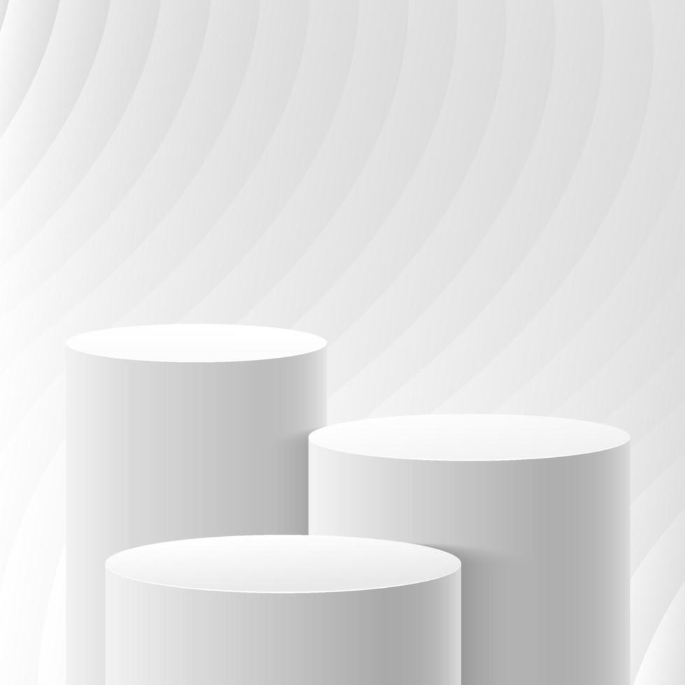 cilindro Schermo impostato per Prodotto nel moderno design. astratto sfondo grigio interpretazione con podio e minimo bianca struttura parete scena, 3d interpretazione geometrico forma grigio colore. vettore