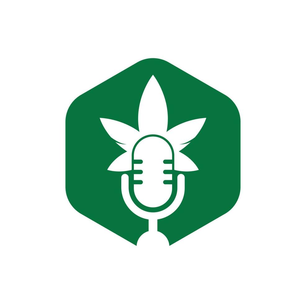 canapa Podcast vettore logo design. Podcast logo con canapa foglia vettore modello.