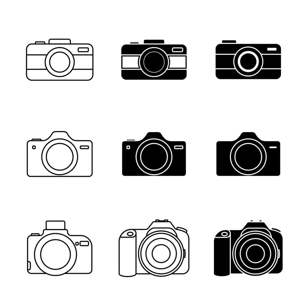 set di icone della fotocamera linea disegnata vettore