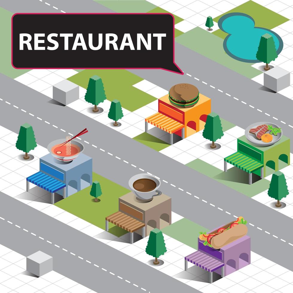 ristorante isometrico nella mappa della città vettore