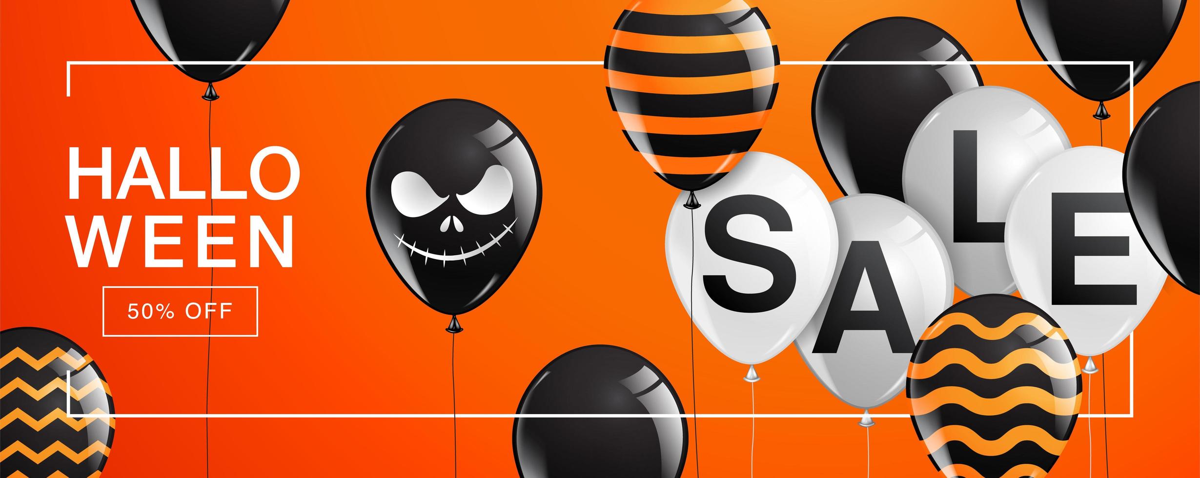 bandiera di vendita di Halloween con palloncini su orange vettore