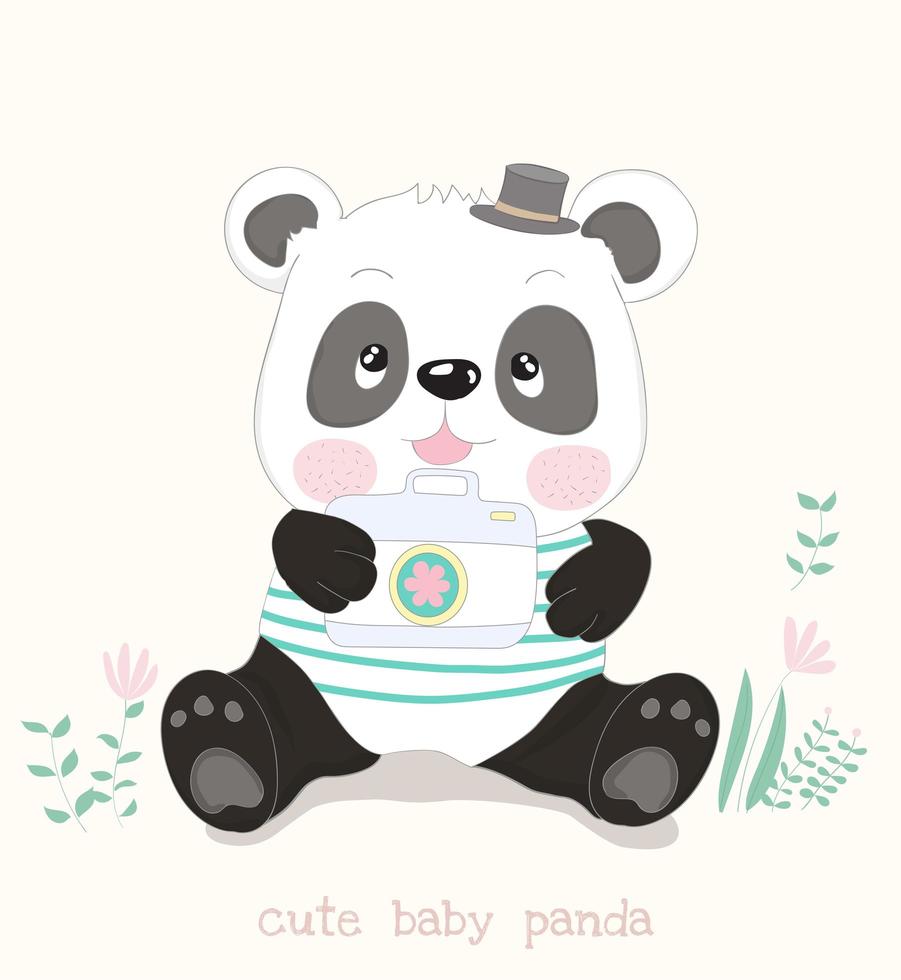 Panda seduto con la macchina fotografica vettore