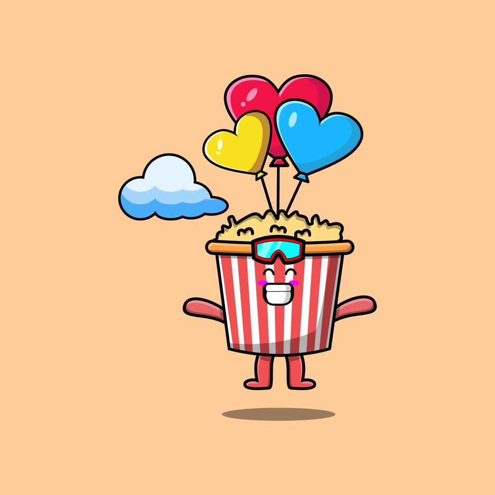 carino cartone animato Popcorn è paracadutismo con Palloncino vettore