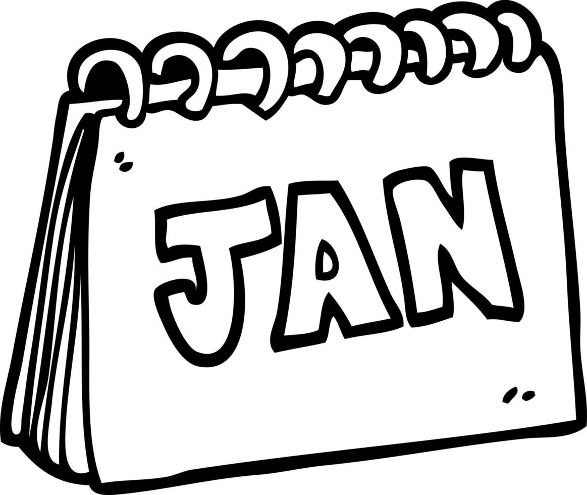 linea disegno cartone animato calendario mostrando mese di gennaio vettore