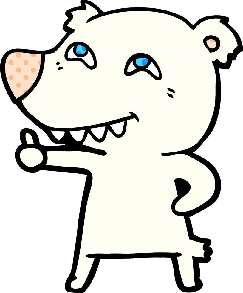 cartone animato polare orso dando pollici su cartello vettore