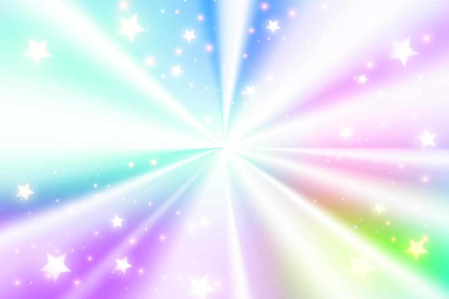 olografico radiale Foglio pendenza sfondo con stelle e scintillii. fantasia cerchio conico struttura. arcobaleno unicorno sfondo. vettore illustrazione