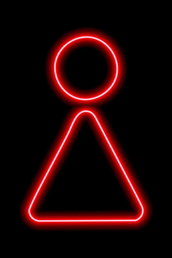 un' semplice stilizzato simbolo di un' donna. femmina cartello. rosso neon schema su un' nero sfondo. cartello Da donna gabinetto. vettore
