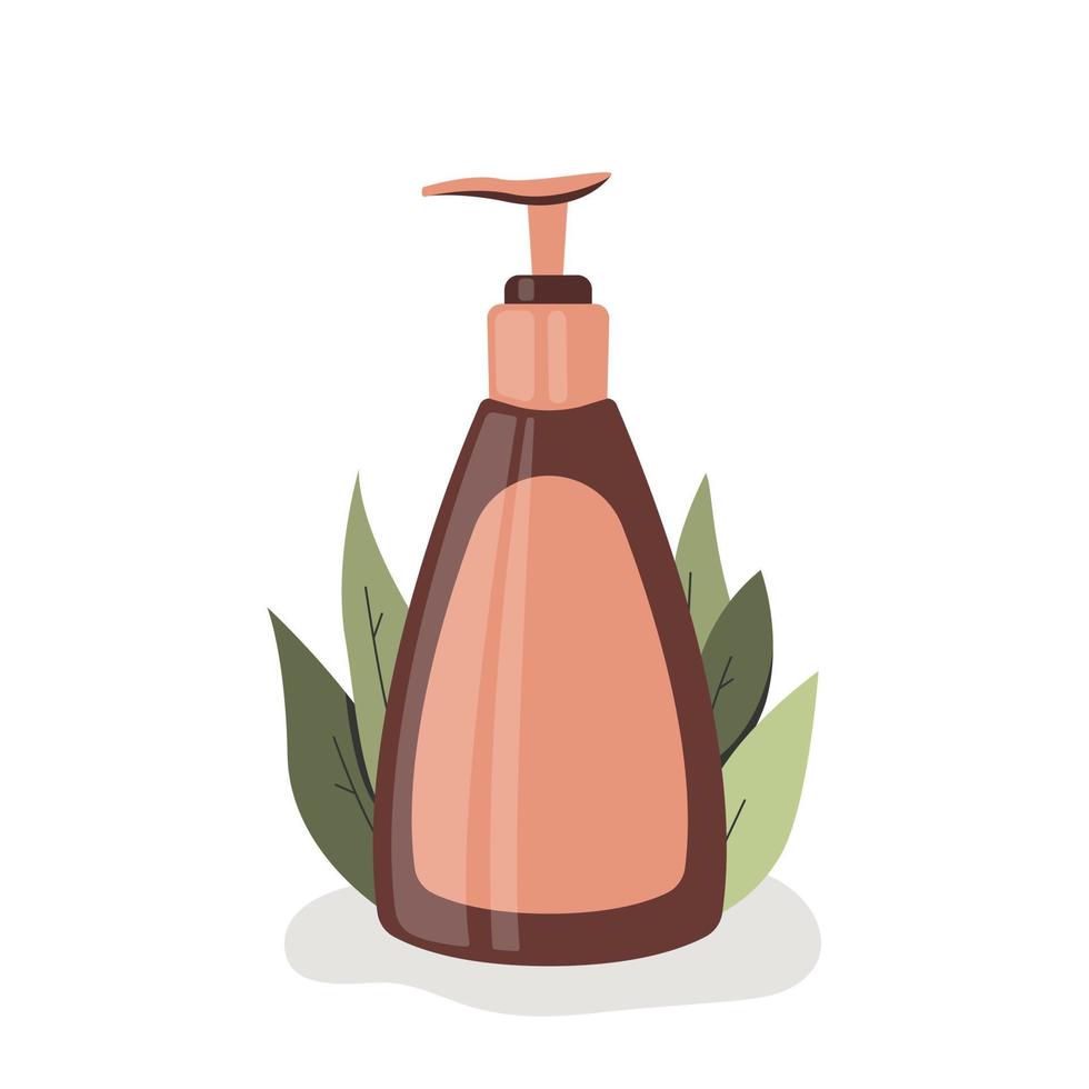 bottiglia cosmetici su pianta sfondo. concetto di utensili bellezza e pelle cura, spray, eco, detersivo. vettore piatto illustrazione.