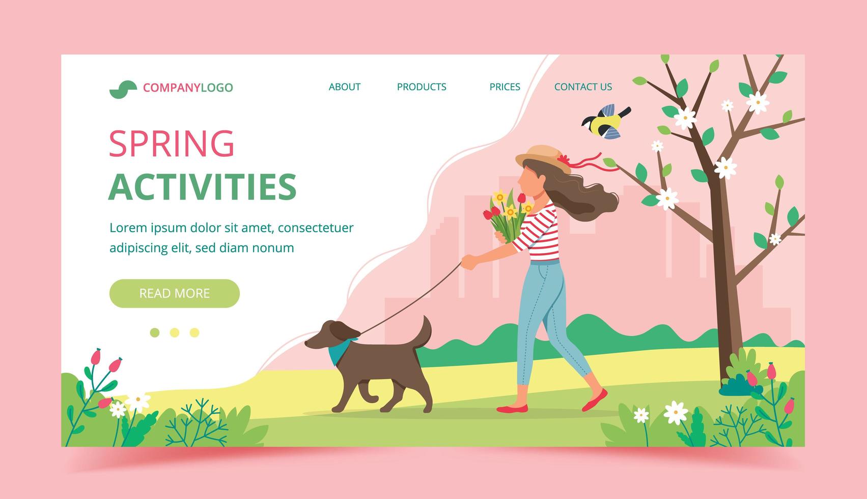 attività di primavera landing page design template vettore