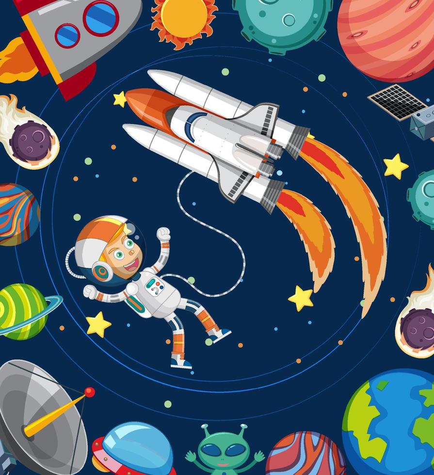 cartone animato spazio sfondo con astronauta vettore