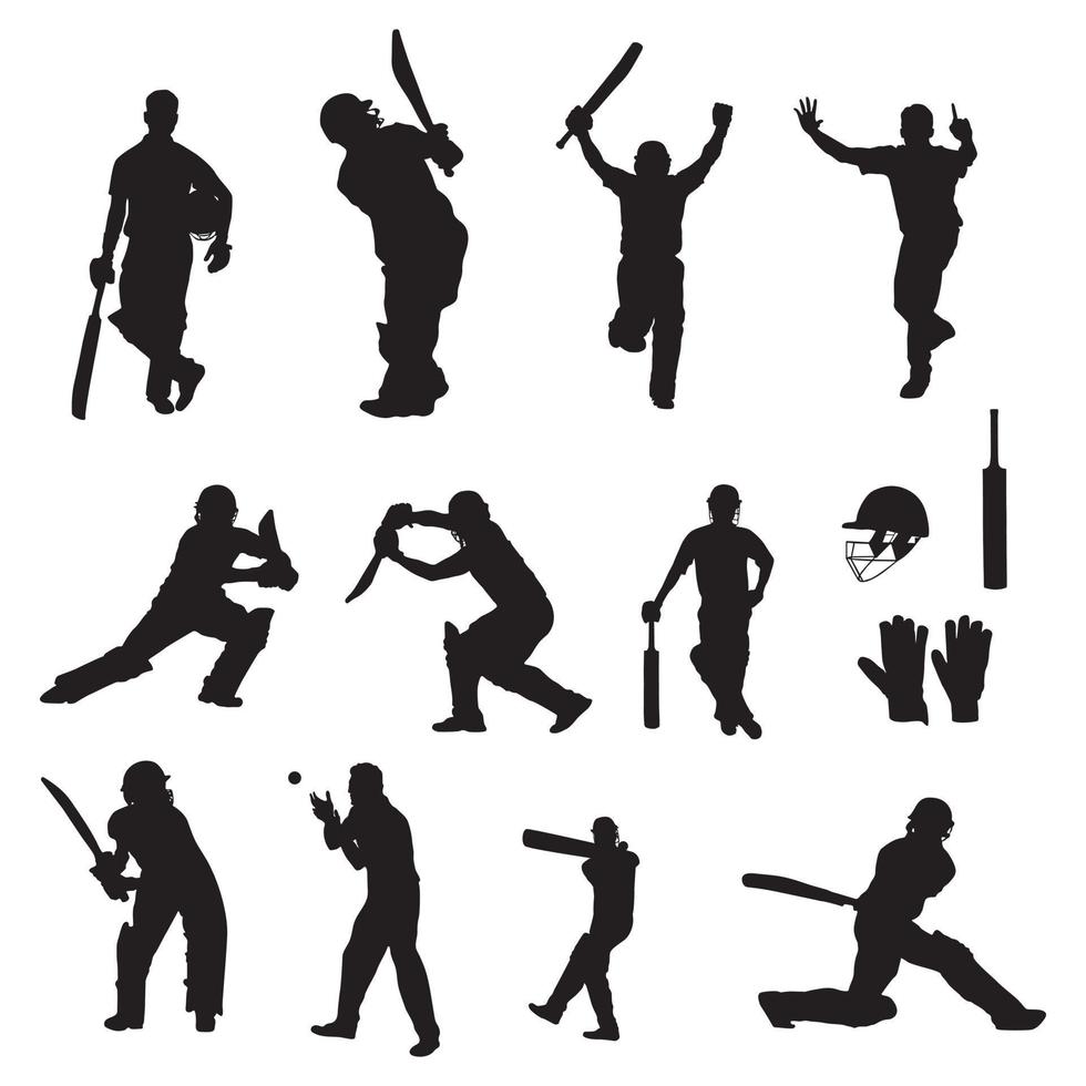 cricket giocatore sagome collezione, impostato di cricket Giocatori silhouette vettore