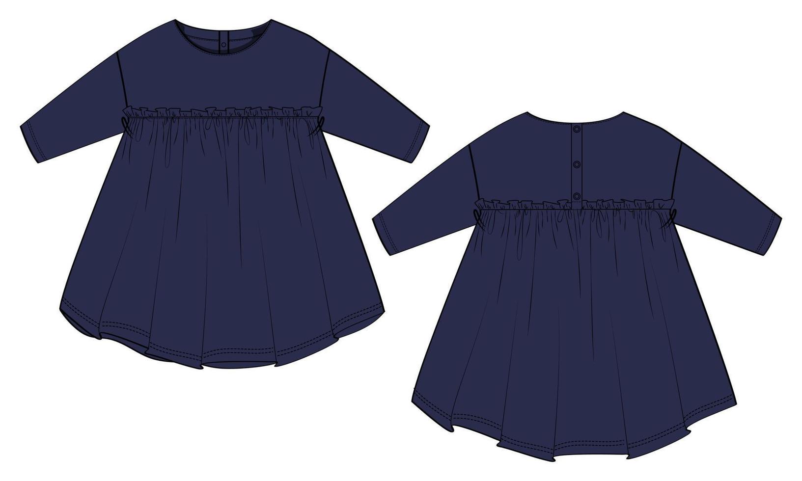 bambino ragazze vestito design tecnico piatto schizzo vettore illustrazione modello. abbigliamento capi di abbigliamento finto su davanti e indietro visualizzazioni