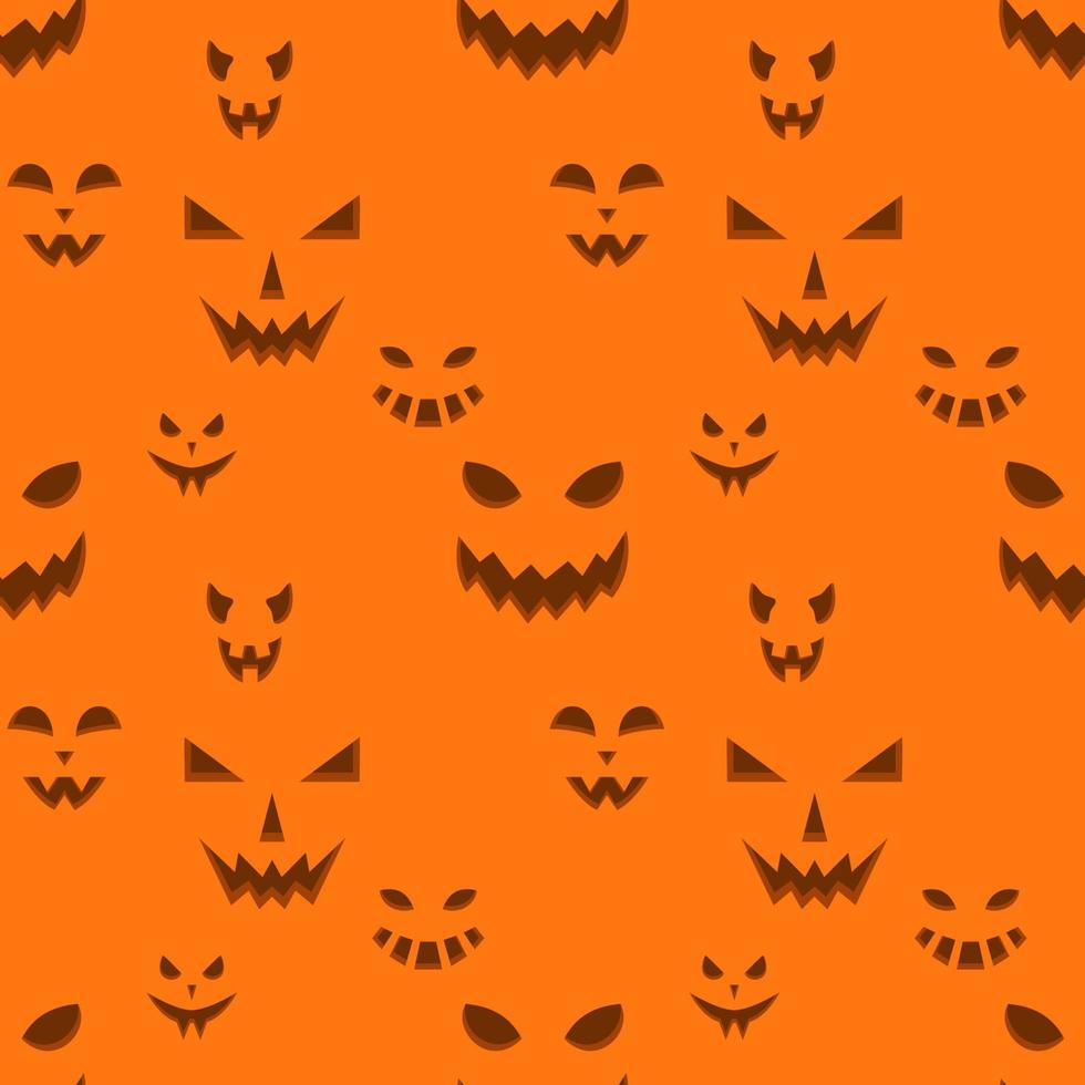 Halloween senza soluzione di continuità modello di emozioni di zucche. pauroso lavorato facce su un' arancia sfondo. grande per di stagione tessile stampe, vacanza striscioni, involucro o sfondi. vettore illustrazione