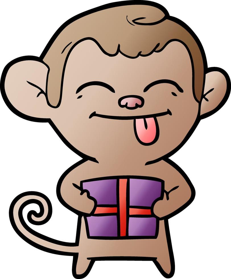 divertente cartone animato scimmia con Natale presente vettore