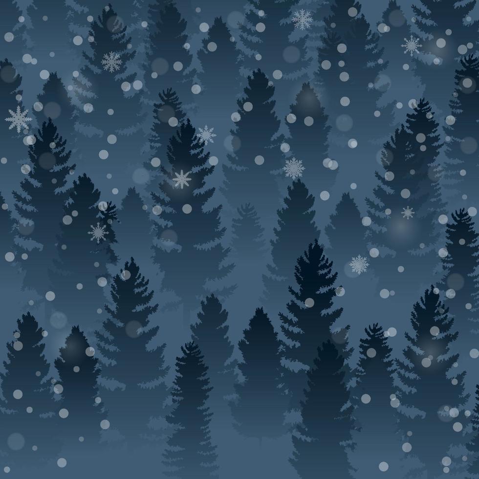 Ciao inverno foresta paesaggio e albero pino sfondo vettore