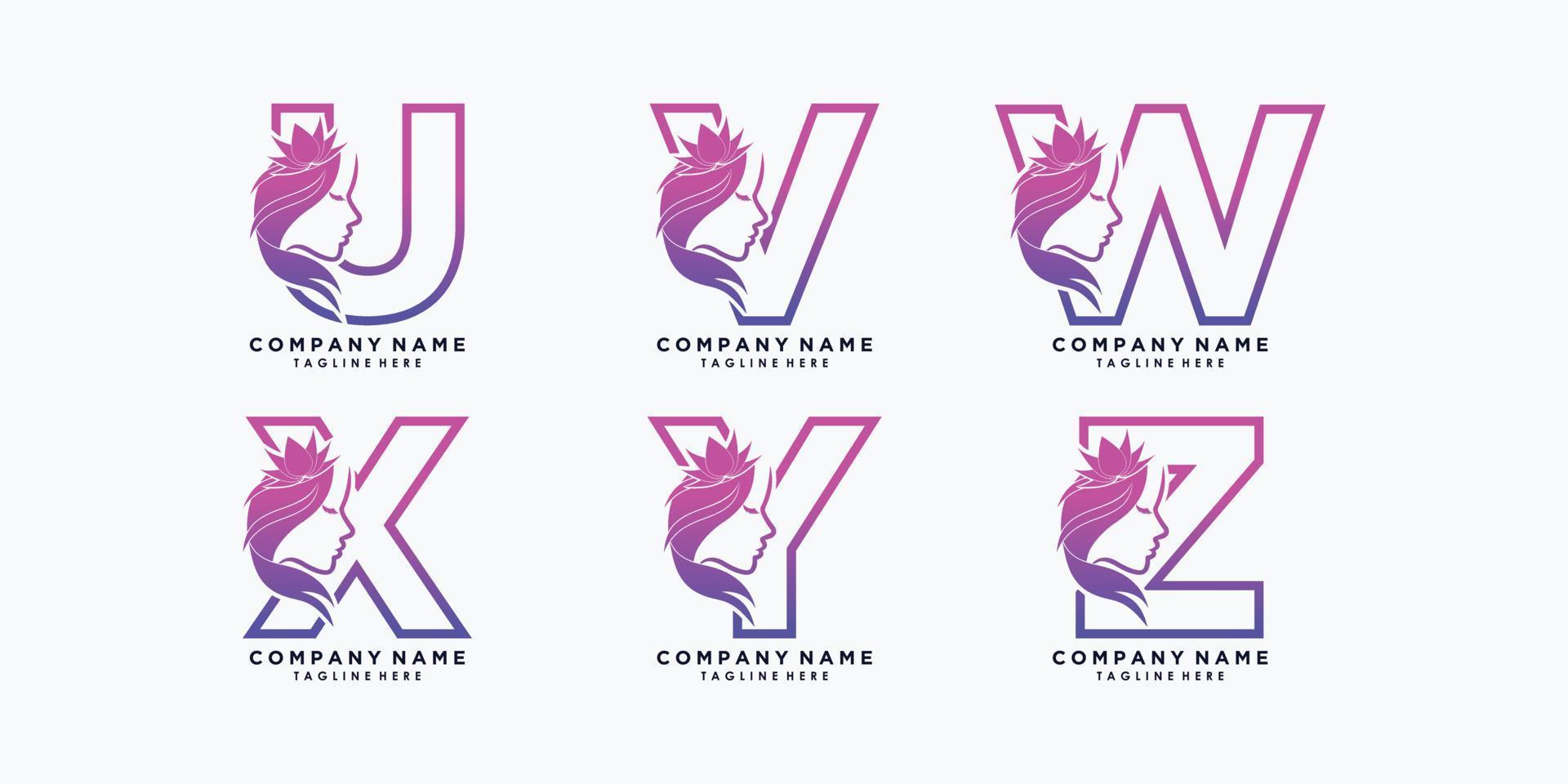 lettera u,v,w,x,y,z logo design con bellezza fiore creativo concetto premio vettore