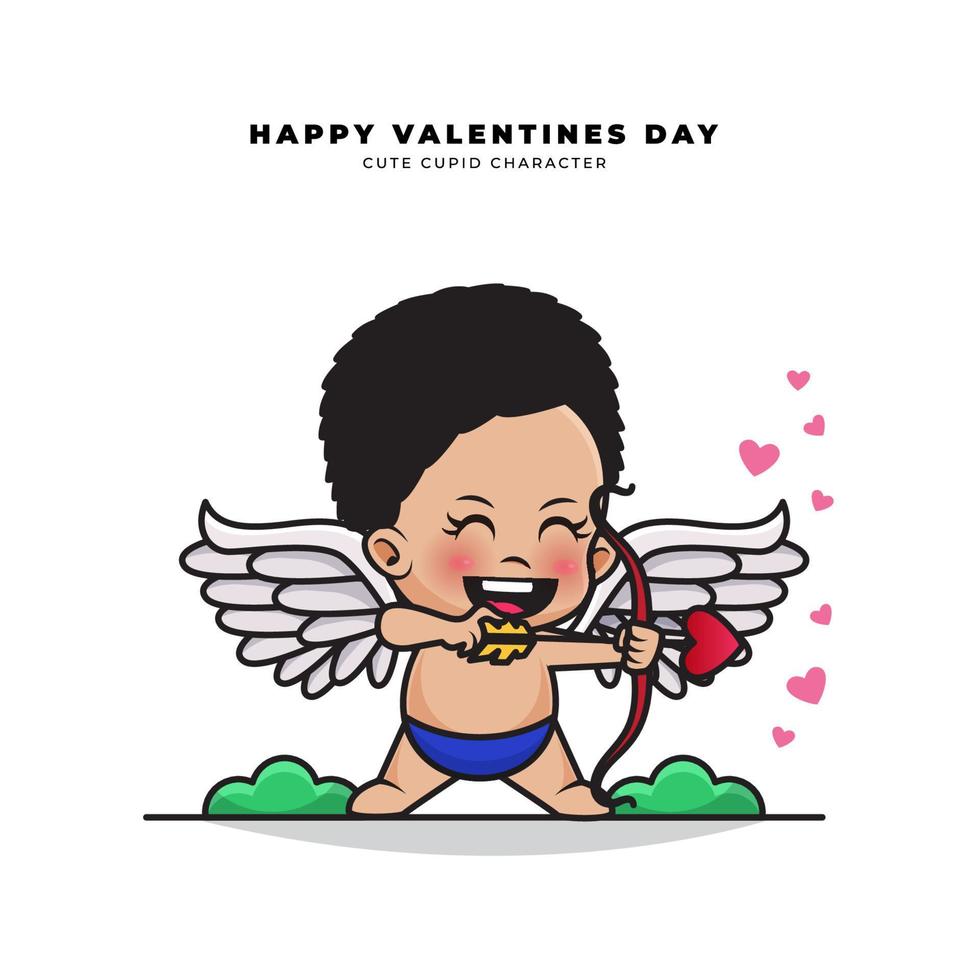 carino cartone animato personaggio di nero Cupido bambino vettore