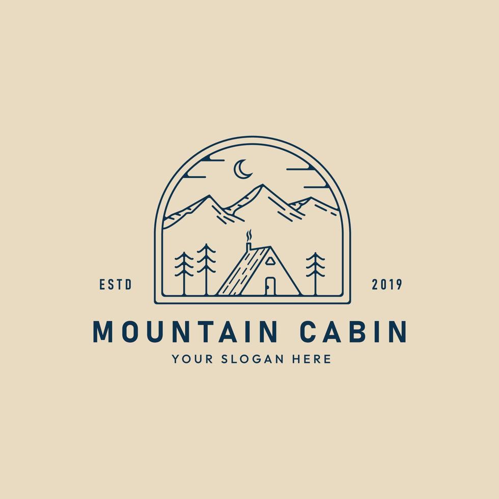 montagna cabina linea arte logo, icona e simbolo, con emblema vettore illustrazione design