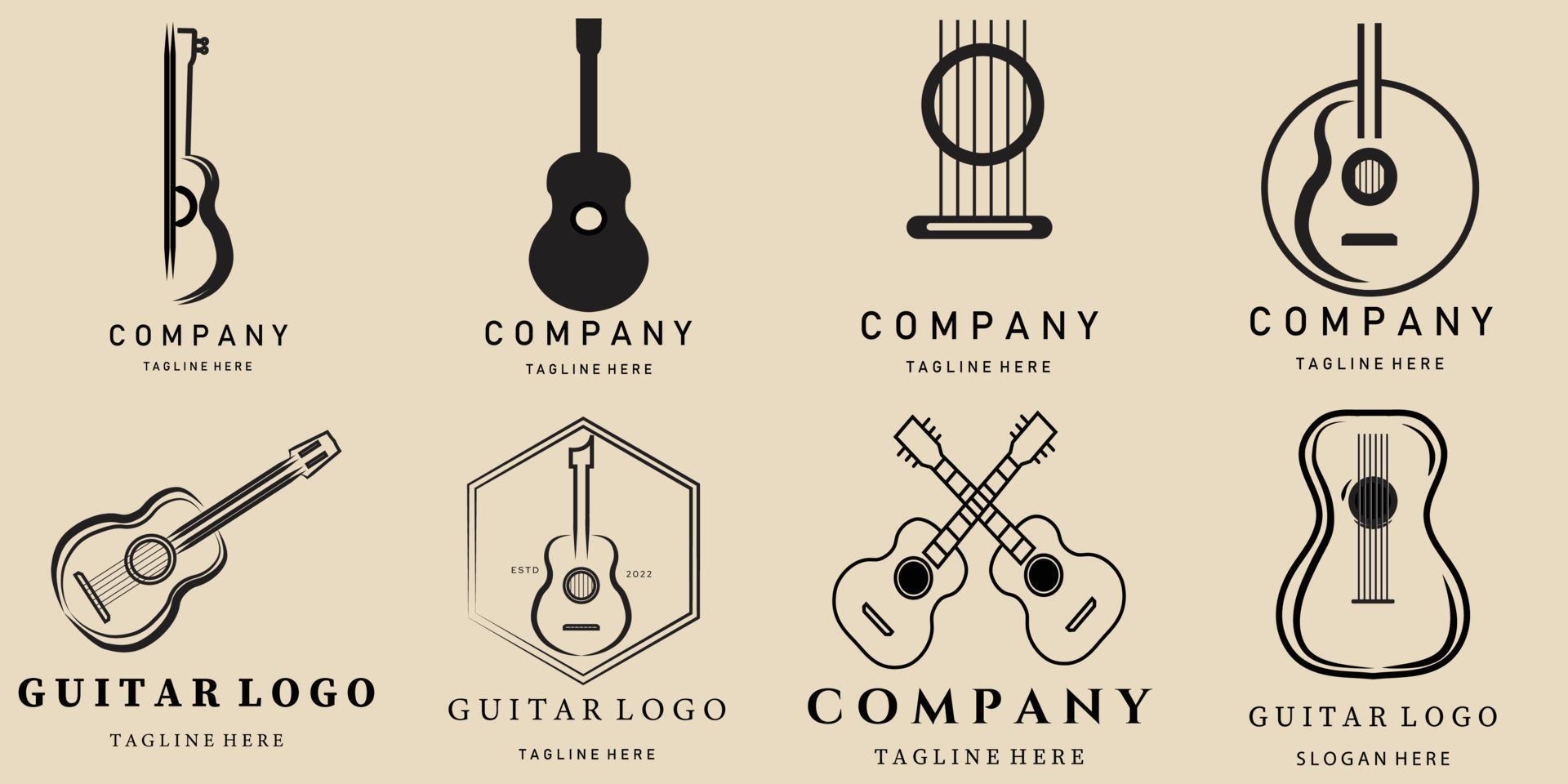 impostare il logo, l'icona e il simbolo della chitarra line art, con il disegno dell'illustrazione vettoriale dell'emblema