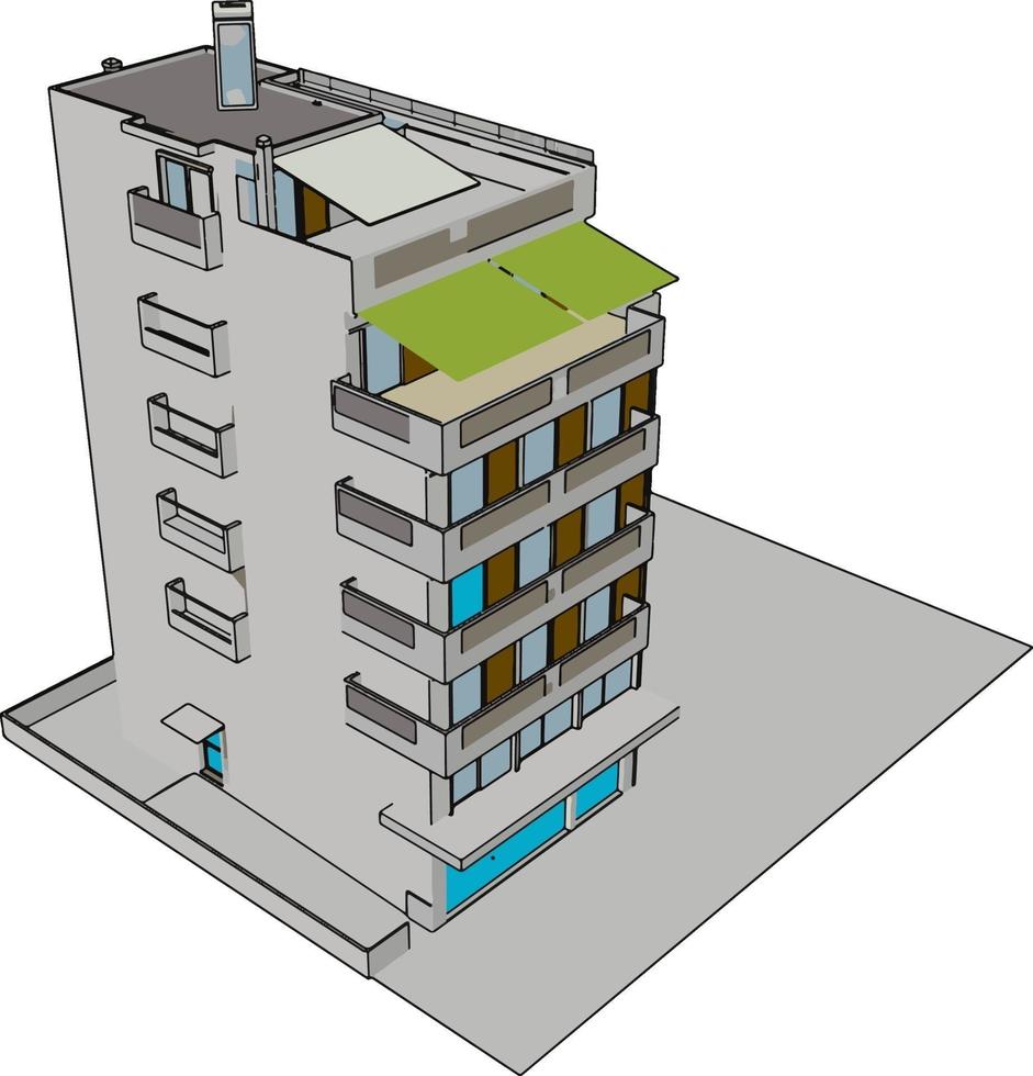 Residenziale costruzione, illustrazione, vettore su bianca sfondo.