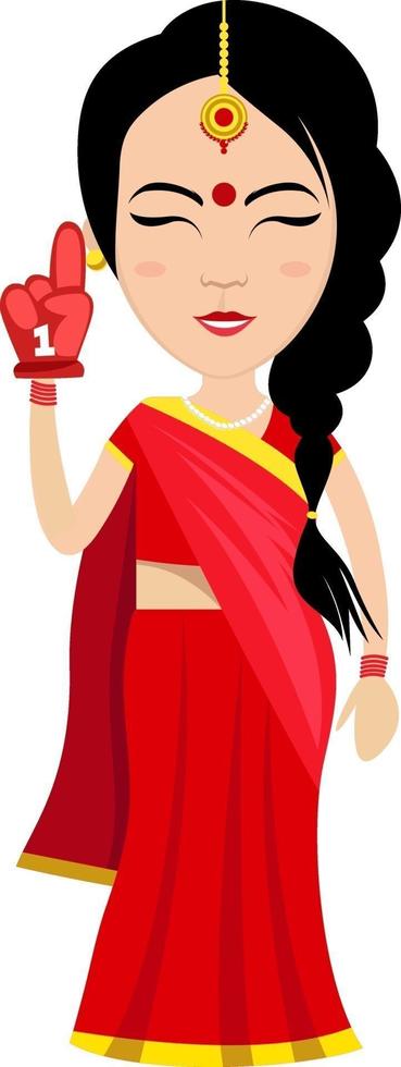 indiano donna con rosso guanto , illustrazione, vettore su bianca sfondo.