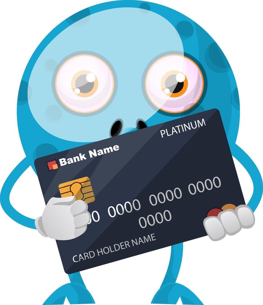 blu mostro con credito carta, illustrazione, vettore su bianca sfondo.