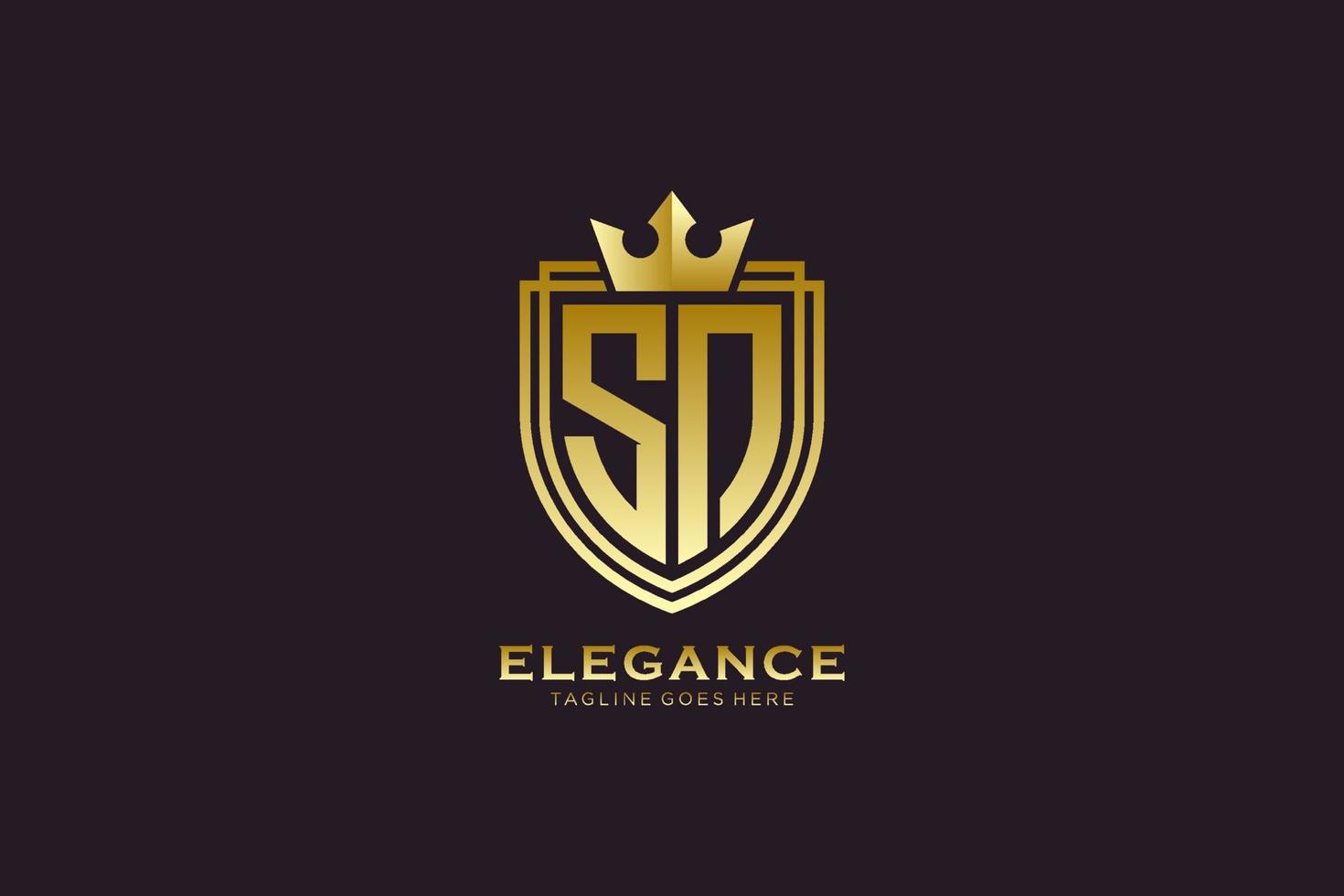 iniziale sn elegante lusso monogramma logo o distintivo modello con pergamene e reale corona - Perfetto per lussuoso il branding progetti vettore