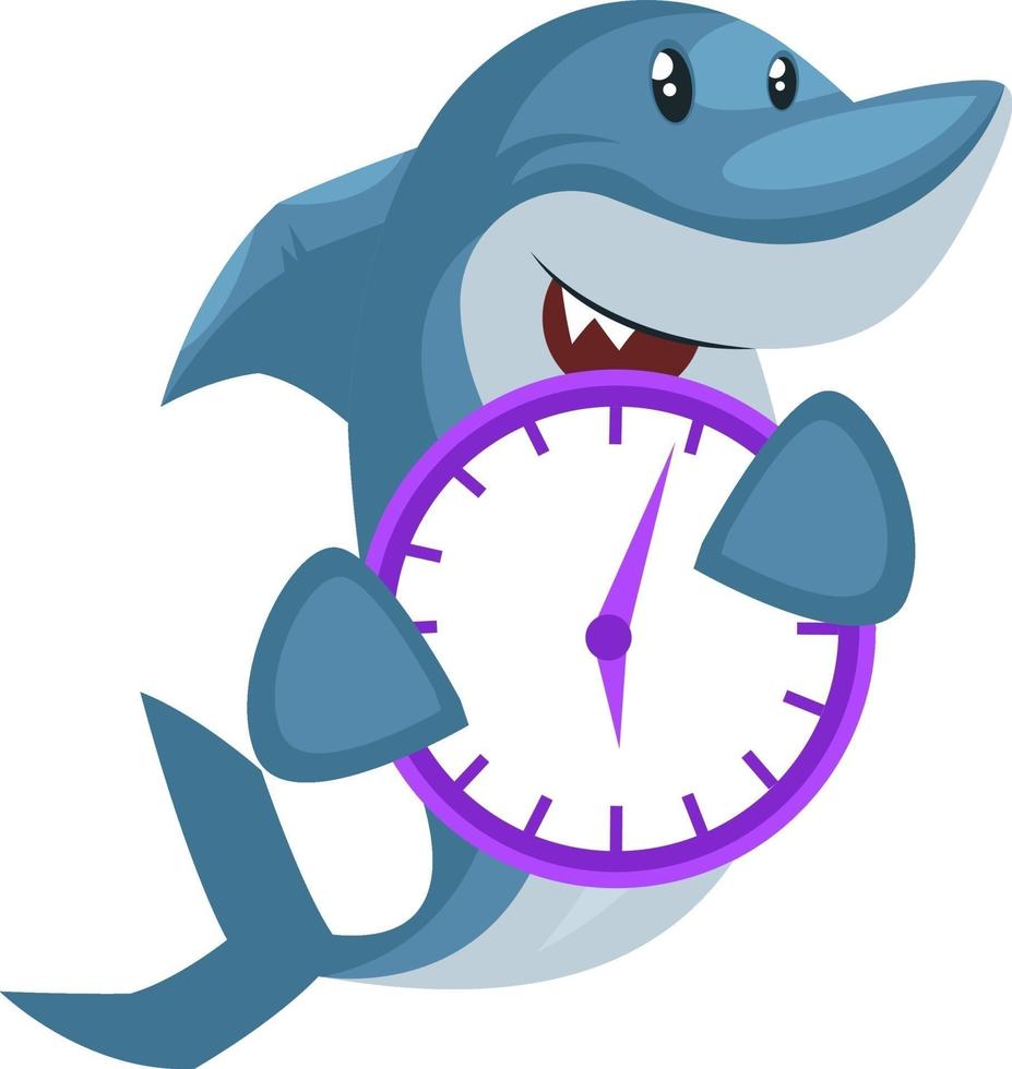 squalo con viola orologio, illustrazione, vettore su bianca sfondo.