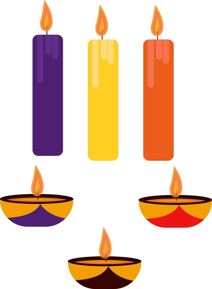 tre colorato candele, illustrazione, vettore su un' bianca sfondo.