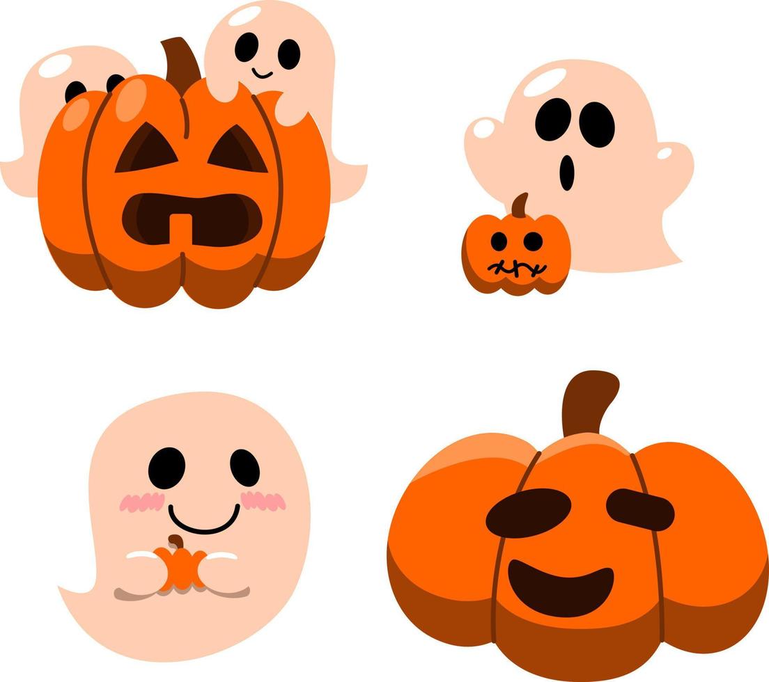 Halloween fantasmi e zucche con il male sorrisi. vettore clip arte illustrazione con semplice gradienti.