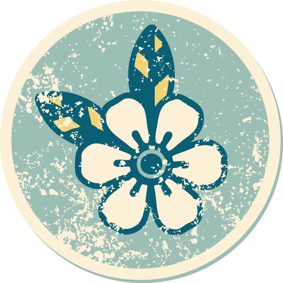 afflitto etichetta tatuaggio stile icona di un' fiore vettore