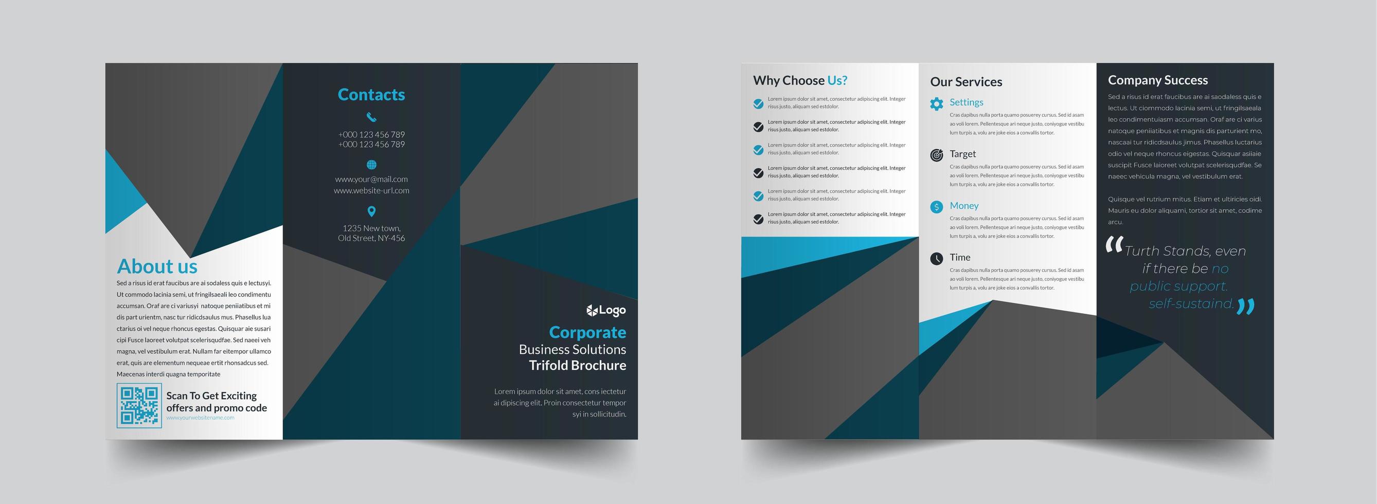 modello di brochure aziendale a tre ante verde grigio e blu vettore