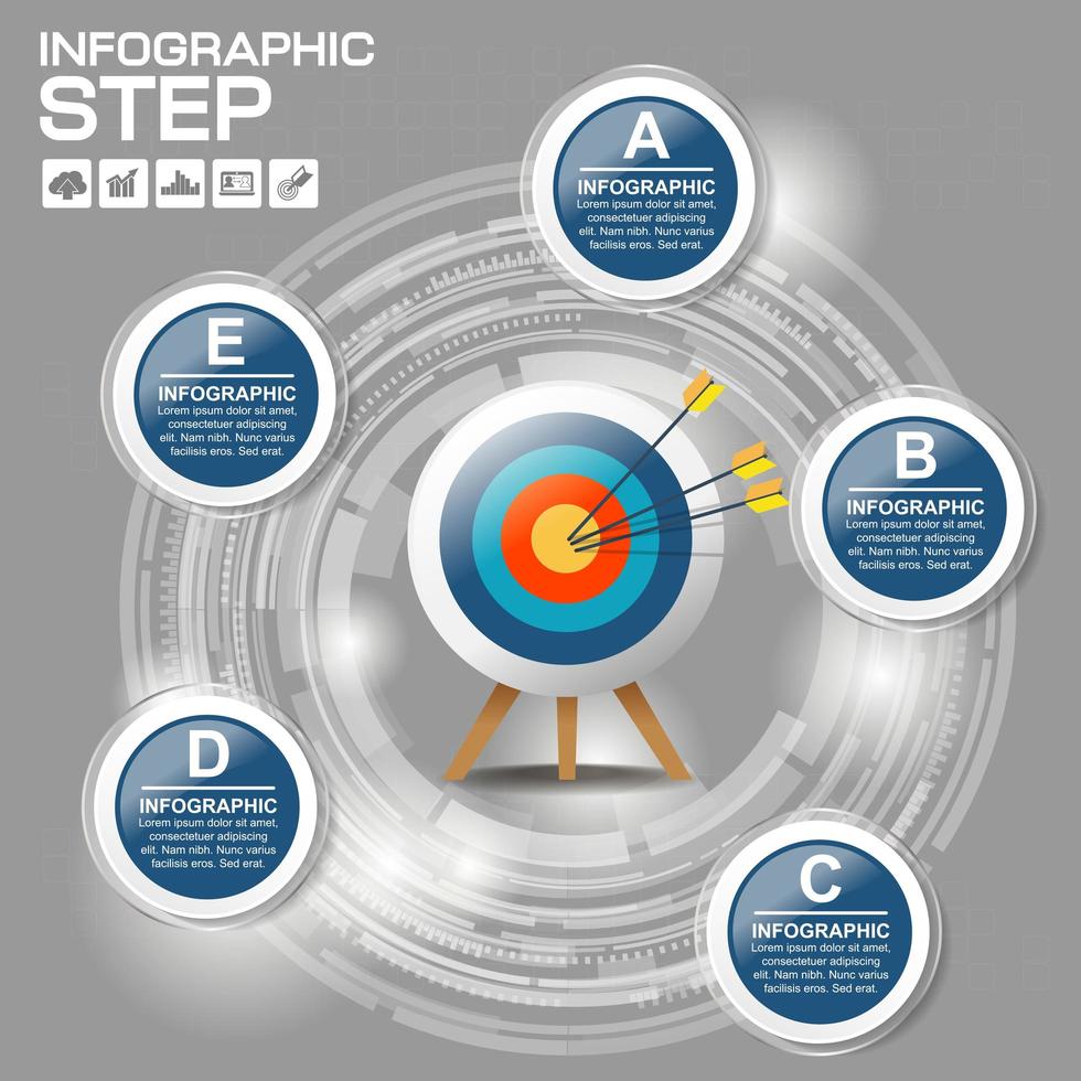 moderno cerchio blu infografica con destinazione vettore