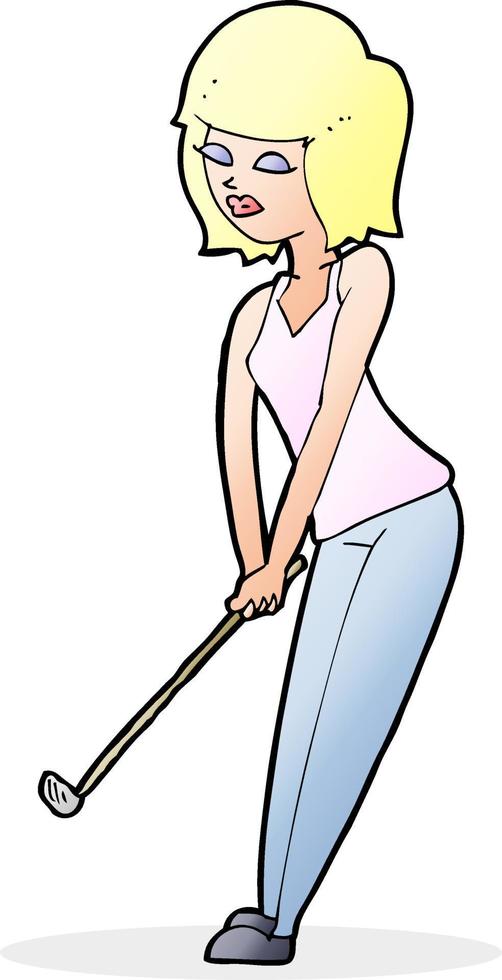 donna del fumetto che gioca a golf vettore