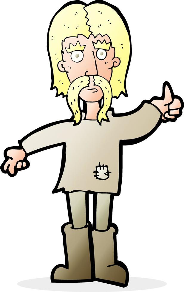 cartone animato hippie uomo dando pollici su simbolo vettore