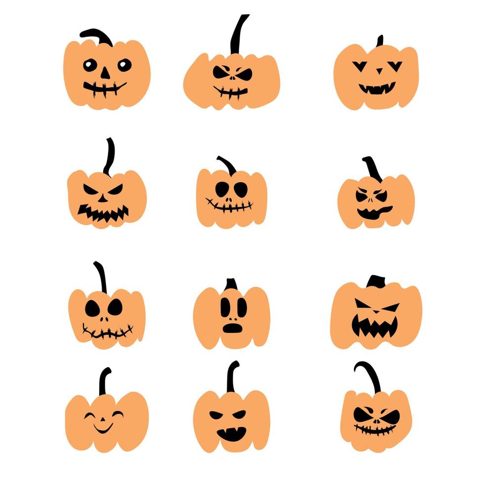 impostato zucca su bianca sfondo. arancia zucca con Sorridi per il tuo design per il Halloween vacanza . vettore illustrazione.