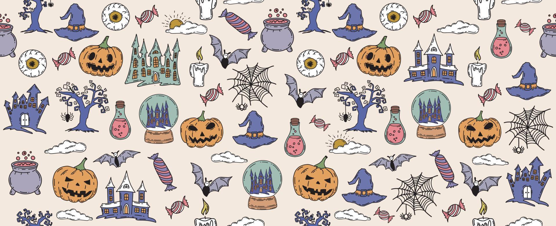 illustrazioni disegnate a mano di simboli di halloween vettore