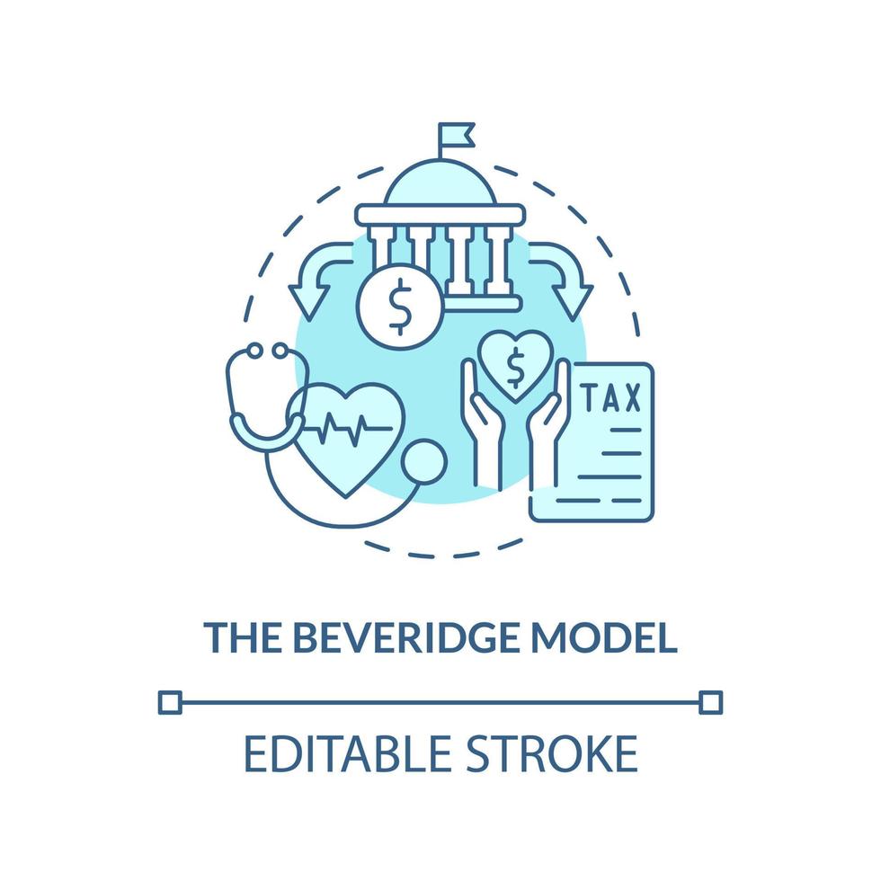 beveridge modello turchese concetto icona. assistenza sanitaria sistemi genere astratto idea magro linea illustrazione. finanziato di tassazione. isolato schema disegno. modificabile ictus. vettore