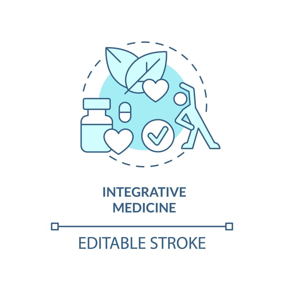 integrativo medicina turchese concetto icona. approccio per medico cura astratto idea magro linea illustrazione. isolato schema disegno. modificabile ictus. vettore