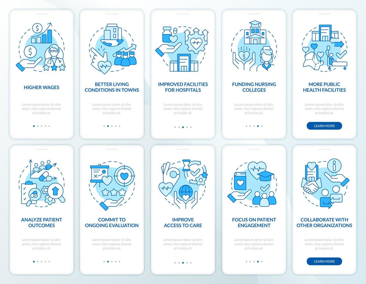 Salute sistema trasformazione blu onboarding mobile App schermo impostare. Procedura dettagliata 5 passaggi modificabile grafico Istruzioni con lineare concetti. ui, ux, gui modello. vettore