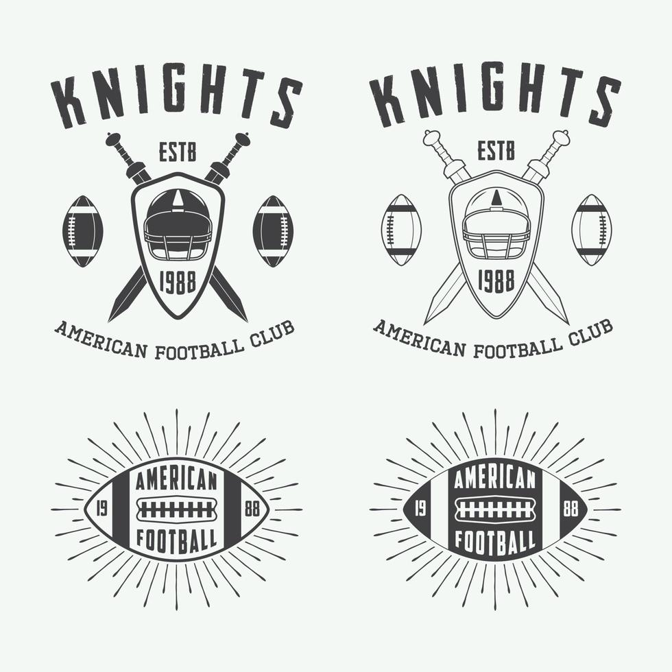 impostato di Vintage ▾ Rugby e americano calcio etichette, emblemi e logo. vettore illustrazione