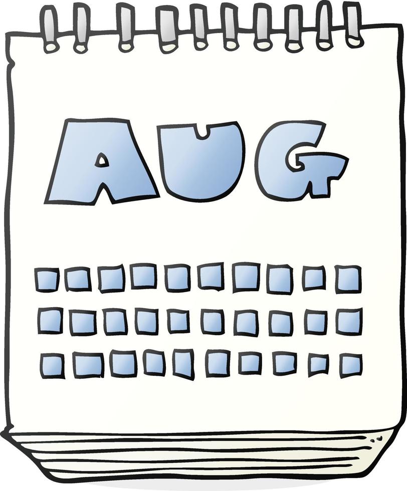 cartone animato calendario mostrando mese di agosto vettore