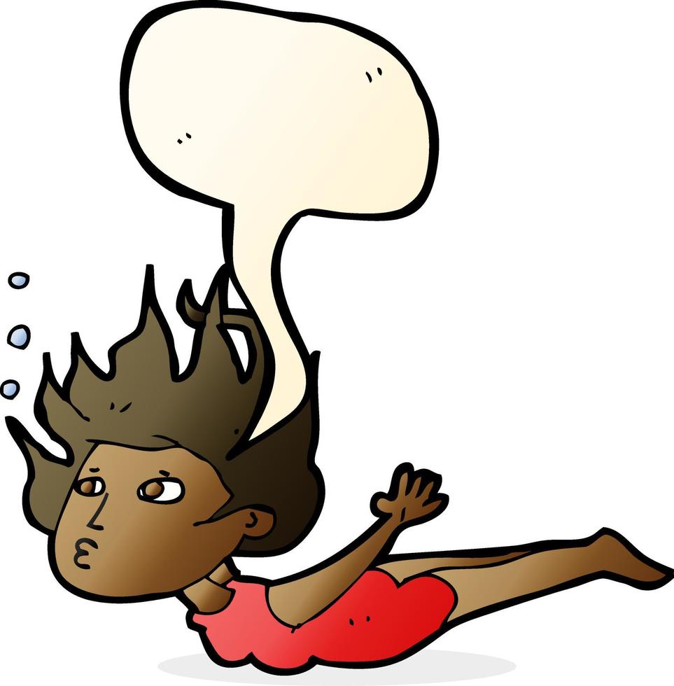 cartone animato donna nuoto subacqueo con discorso bolla vettore