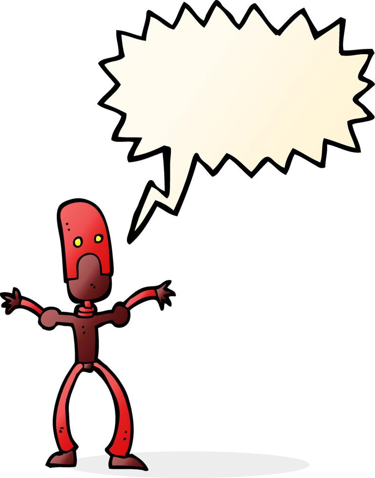 cartone animato divertente robot con discorso bolla vettore