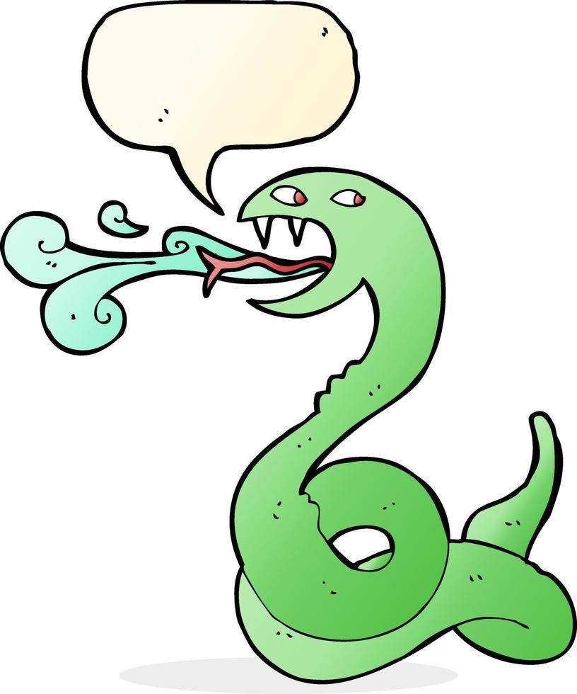 cartone animato sibilo serpente con discorso bolla vettore
