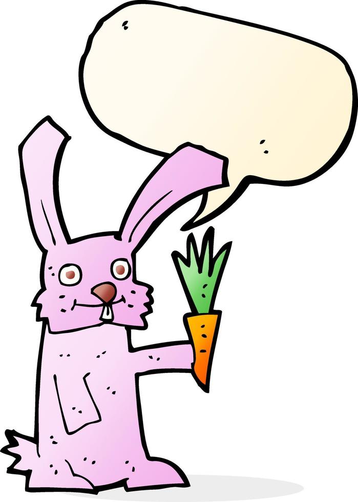 cartone animato coniglio con carota con discorso bolla vettore