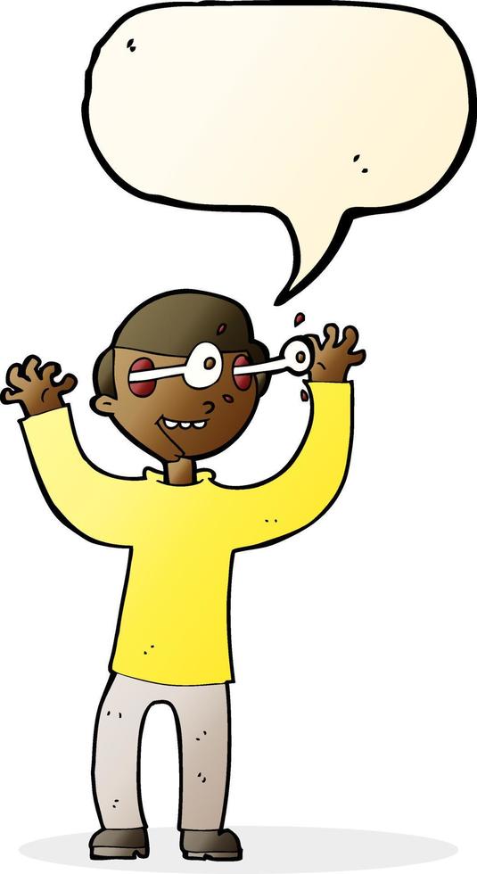 cartone animato uomo con occhi popping su di testa con discorso bolla vettore