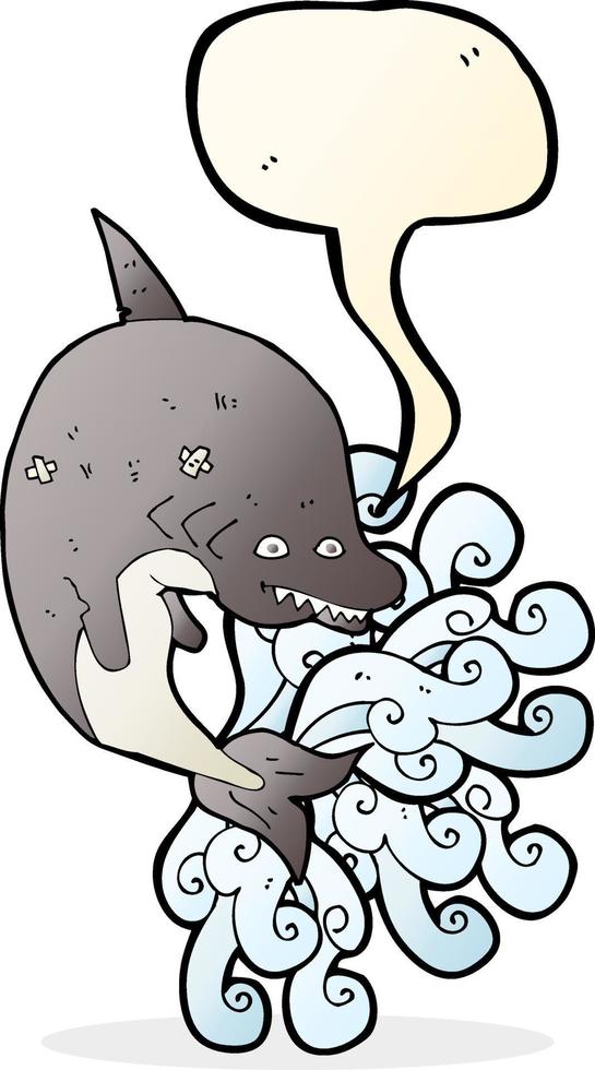 cartone animato squalo con discorso bolla vettore
