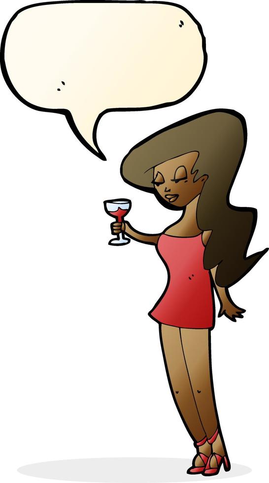 cartone animato donna a festa con discorso bolla vettore